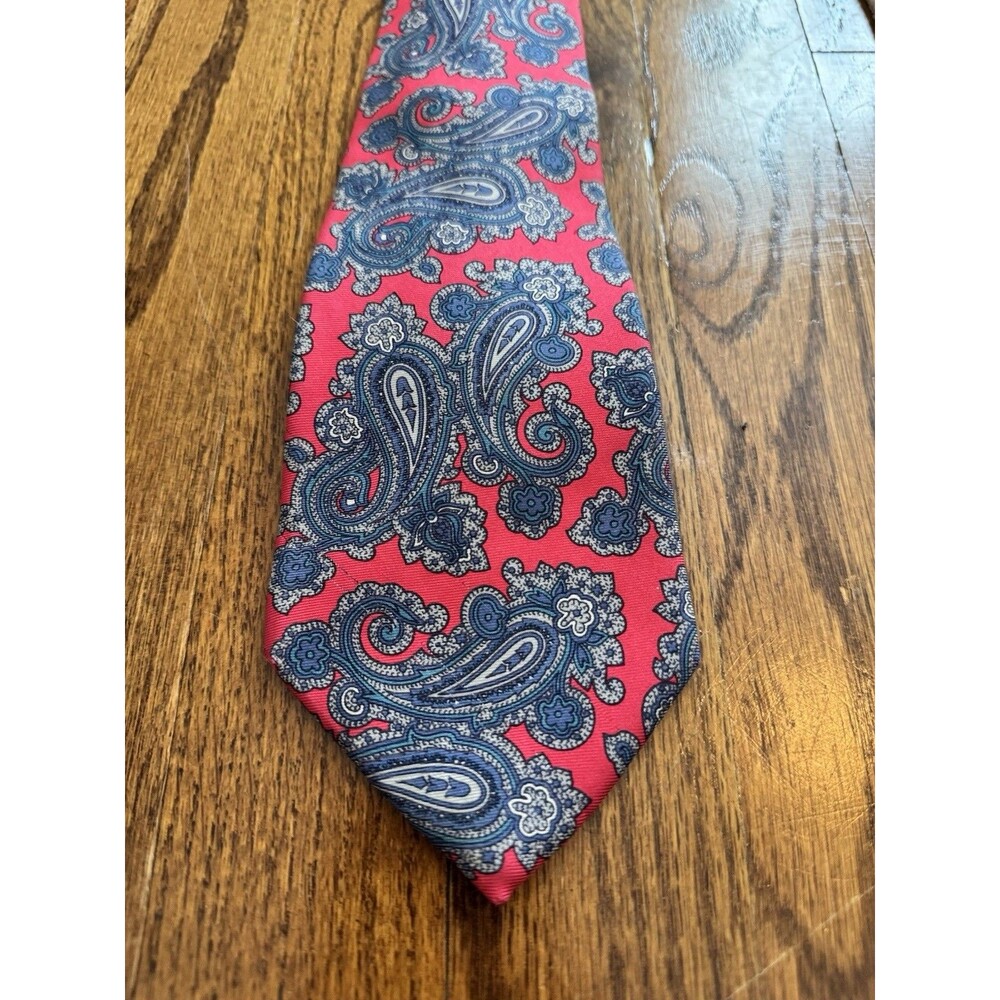 Vtg Christian Dior Monsieur 100% Silk Tie Necktie Red Magenta Blue Paisley